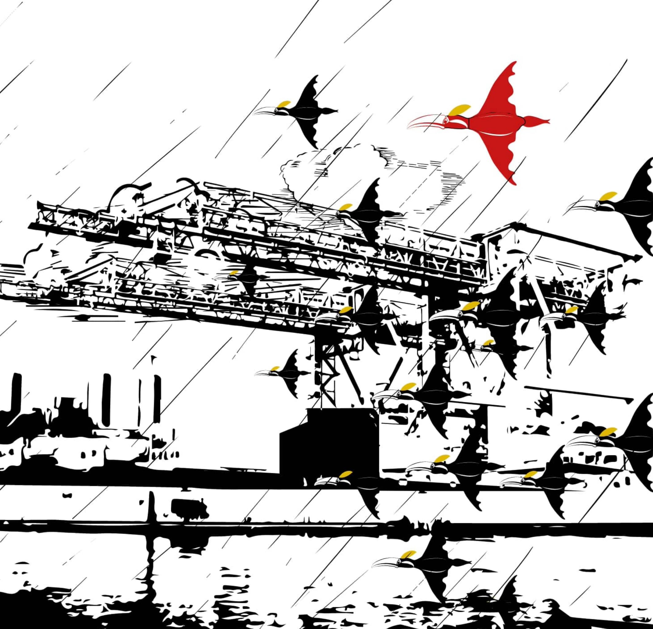 Mad toucans over Le Havre harbour