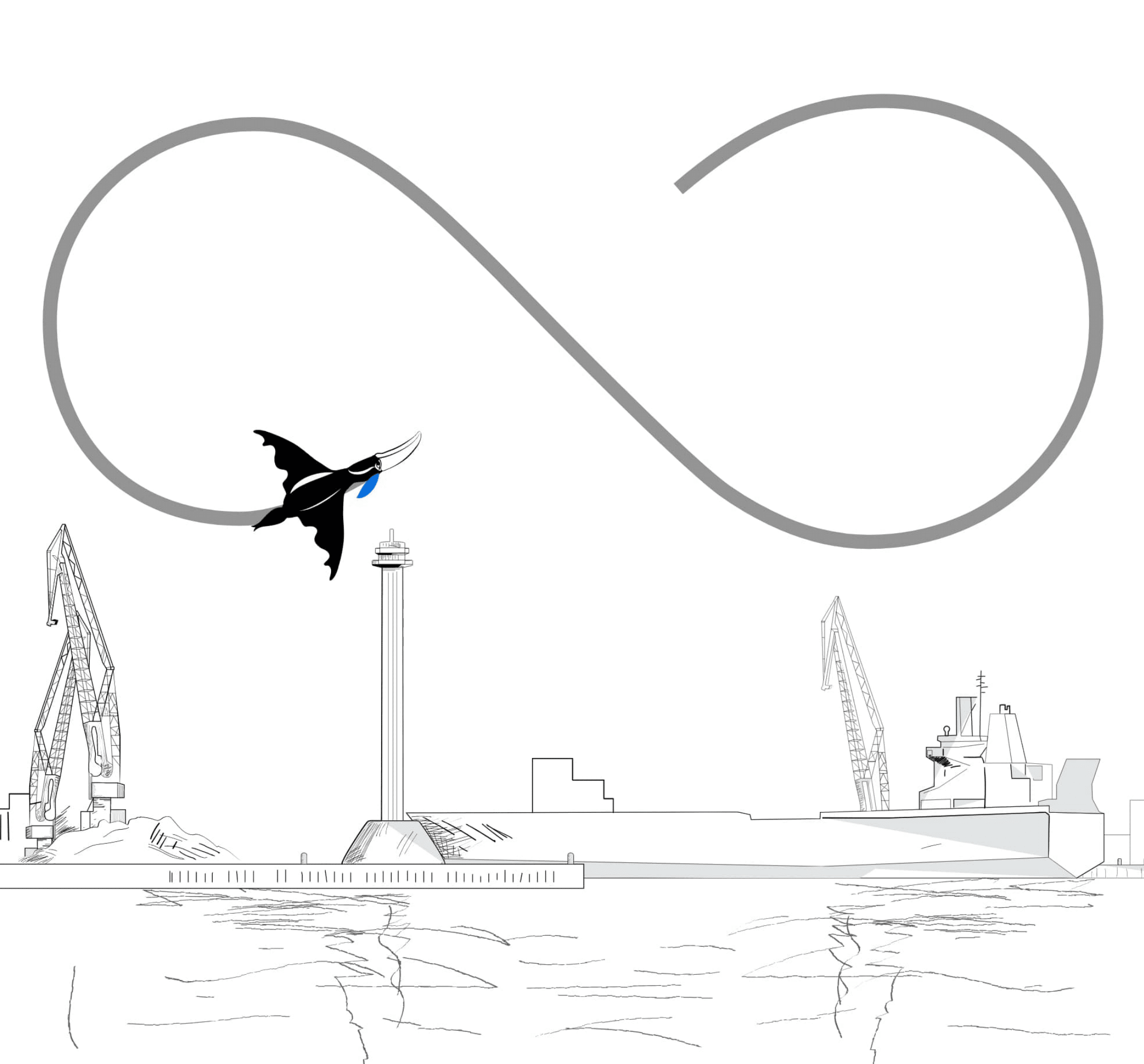 One mad toucan getting high over Le Havre harbour